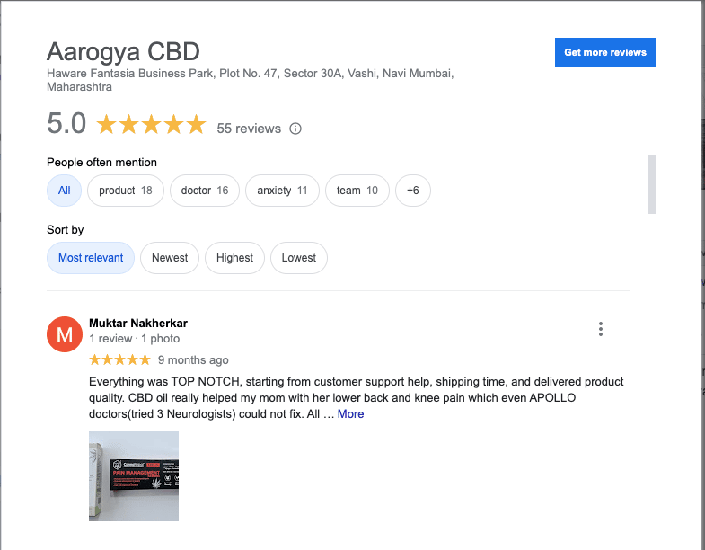 Aarogya CBD review on Google