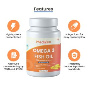 MediZen Omega 3 1000mg | 180mg EPA & 120mg DHA | Targeted Cancer Support & Recovery | 90 Softgel Capsules