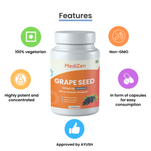 MediZen Grapeseed Extract 400mg | >95% Polyphenols | Boosts Immunity & Recovery | Specialized for Cancer Care | 60 Capsules